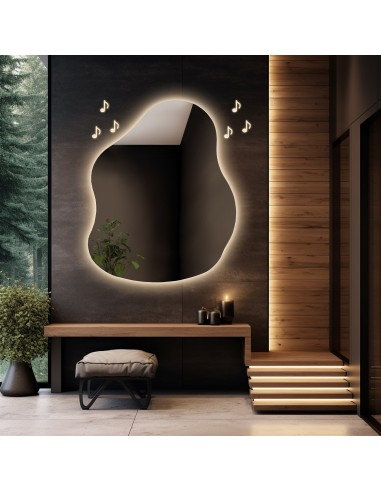 Koupelnové zrcadlo nepravidelného tvaru s reproduktorem bluetooth - STONE LED PREMIUM