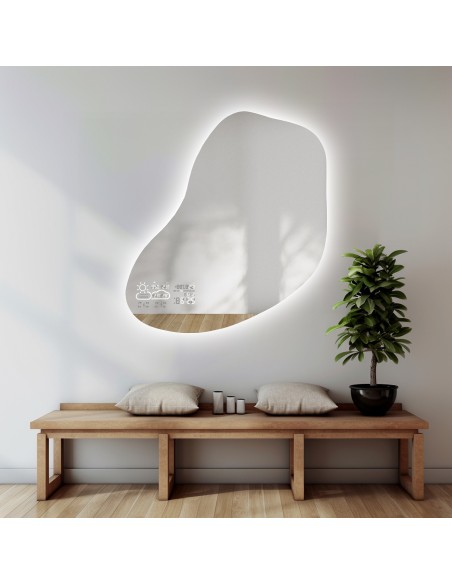 Koupelnové zrcadlo nepravidelného tvaru s meteorologickou stanicí - KWARC LED PREMIUM