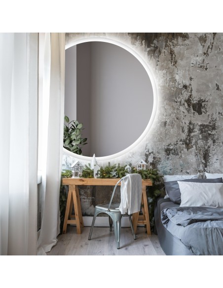 Kulaté koupelnové zrcadlo se zkosenou stranou a osvětlením - CAPELLA LED zkosená strana