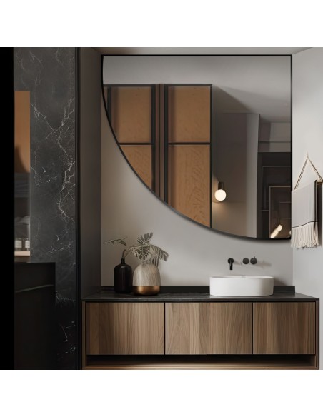 Zrcadlo čtvrtkruhu v rámu z MDF - ČTVRTKA V RÁMU