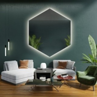 Zrcadlo geometrického tvaru s osvětlením – HEXA LED