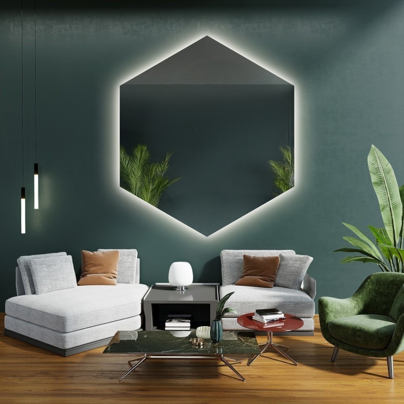 Zrcadlo geometrického tvaru s osvětlením – HEXA LED