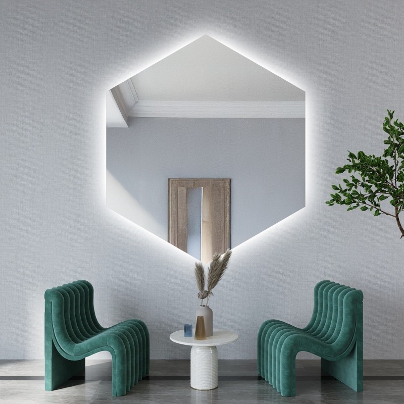 Zrcadlo geometrického tvaru s osvětlením – HEXA LED