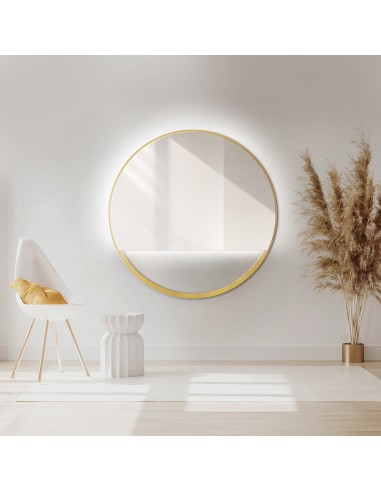 Kulaté zrcadlo ve zlatém rámu MDF SLIM s volným prostorem - OLENA LED