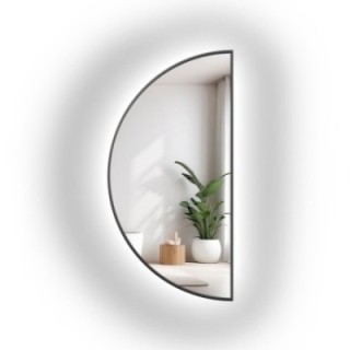 Zrcadlo půlkruhové v černém rámu s osvětlením MDF SLIM - HILDA LED