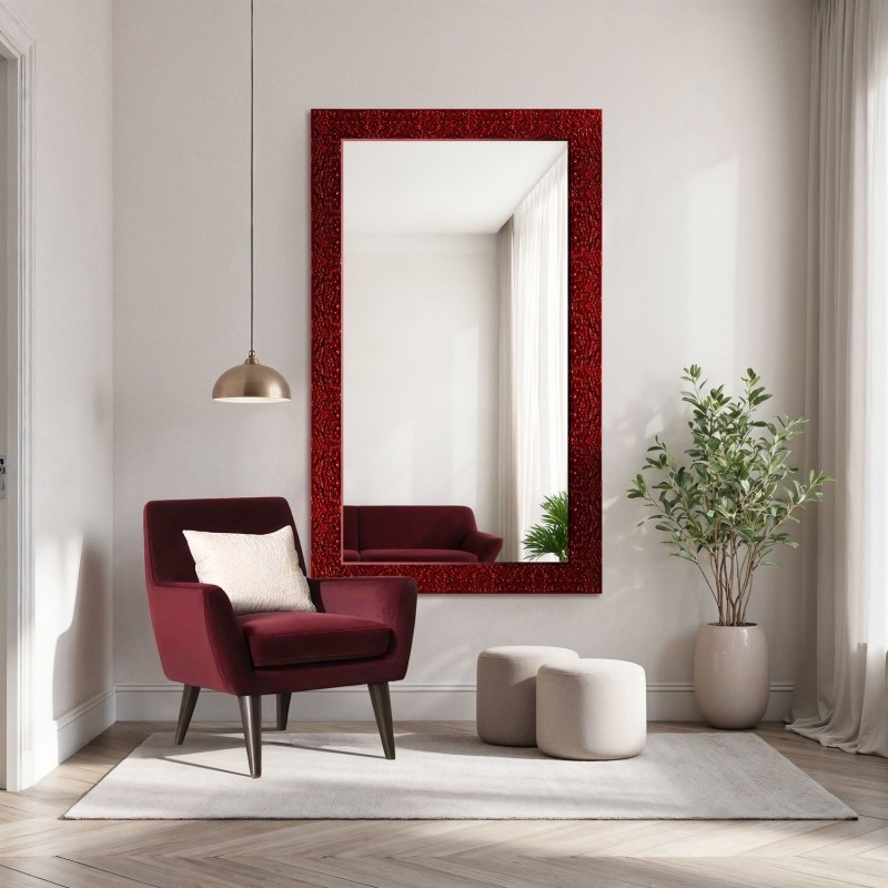 Zrcadlo Glamour v sytě burgundy lesklém rámu - 8002006
