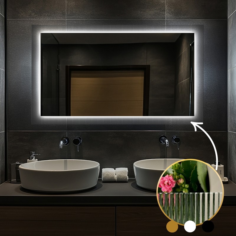 Obdélníkové zrcadlo na ornamentálním skle Visiosun Classic s osvětlením - LUXORA CLARITY LED