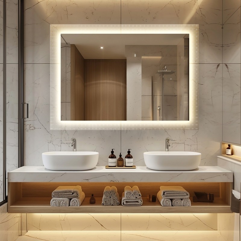 Obdélníkové zrcadlo na ornamentálním skle Master Flex s osvětlením - LUXORA ETERION LED