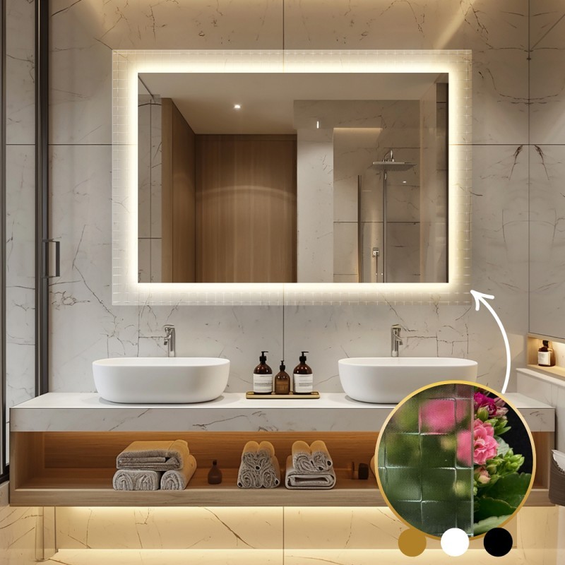 Obdélníkové zrcadlo na ornamentálním skle Master Flex s osvětlením - LUXORA ETERION LED
