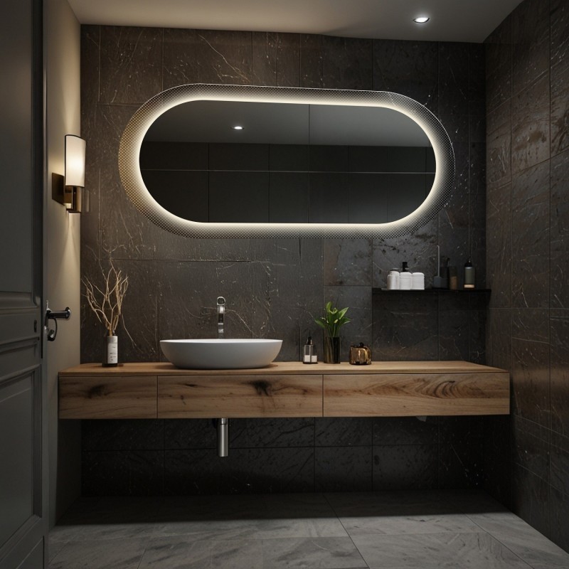 Oválné zrcadlo na ornamentálním skle Master Point s osvětlením - LUXORA ORNATE LED