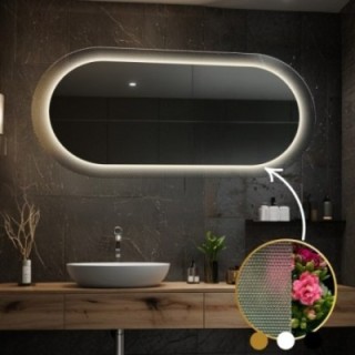 Oválné zrcadlo na ornamentálním skle Master Point s osvětlením - LUXORA ORNATE LED