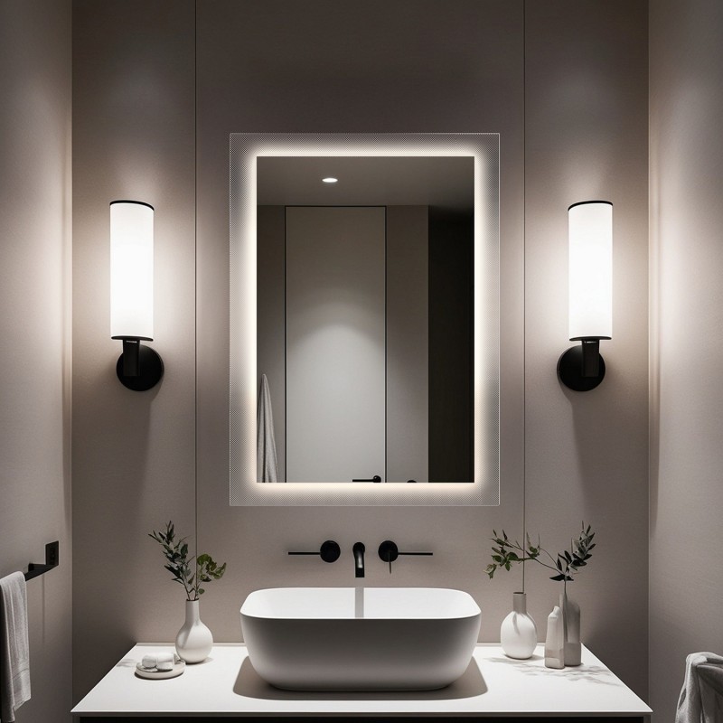 Obdélníkové zrcadlo na ornamentálním skle Master Point s osvětlením - LUXORA SOLEIL LED