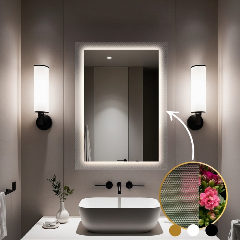 Obdélníkové zrcadlo na ornamentálním skle Master Point s osvětlením - LUXORA SOLEIL LED