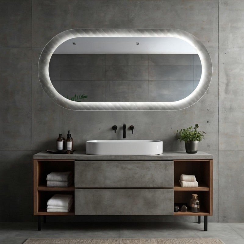 Oválné zrcadlo na ornamentálním skle Master Soft s osvětlením - LUXORA VESPER LED