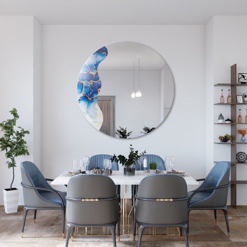 Nepravidelné zrcadlo na kulatém modrém mramoru – MARBLE BLUVERO
