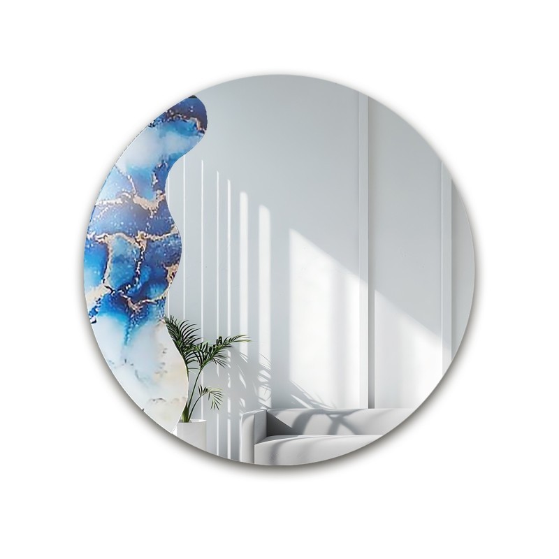 Nepravidelné zrcadlo na kulatém modrém mramoru – MARBLE BLUVERO