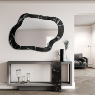 Nepravidelné zrcadlo na černo-stříbrném mramoru – MARBLE GRISO