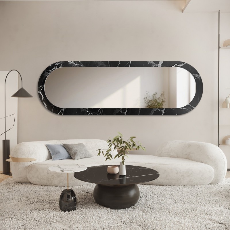 Oválné zrcadlo na černo-stříbrném mramoru – MARBLE OVALIS