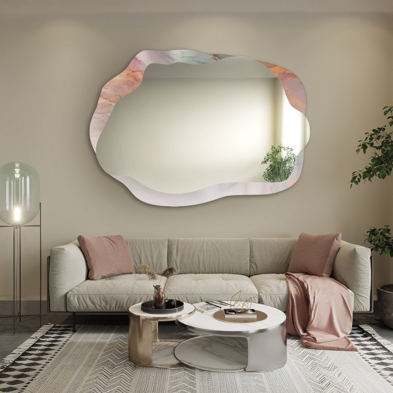 Nepravidelné zrcadlo na růžovém mramoru – MARBLE ROSATO