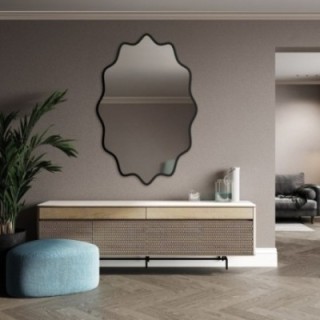 Eliptické zrcadlo ve vlnitém MDF rámu – AQUARELLE ELVA