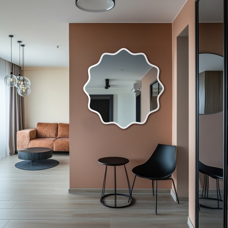 Kulaté zrcadlo ve vlnitém MDF rámu – AQUARELLE NAYA