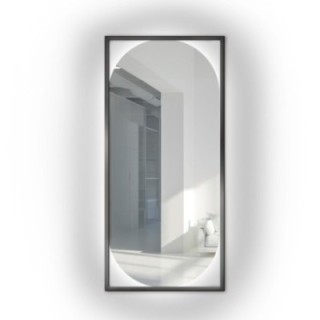 Moderní oválné zrcadlo v dřevěném rámu s osvětlením - RENA LED