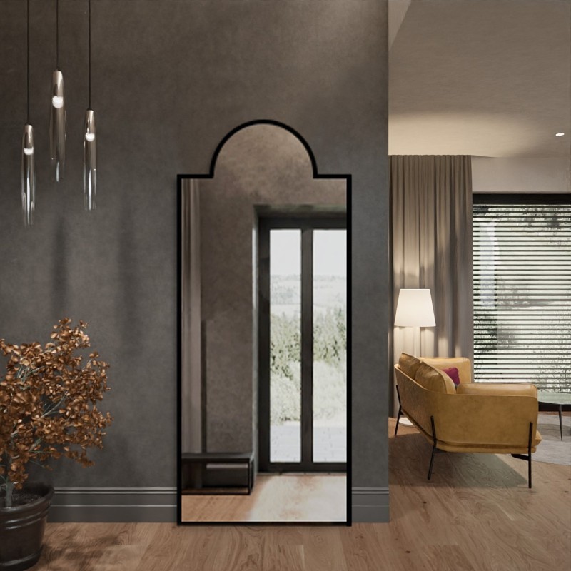 Dekorativní polooválné zrcadlo v černém rámu z MDF - ROSANO