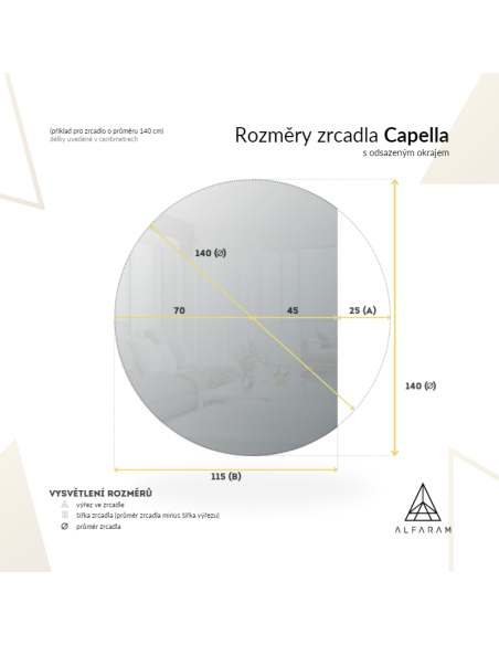 Kulaté koupelnové zrcadlo se zkosenou stranou a osvětlením - CAPELLA LED zkosená strana