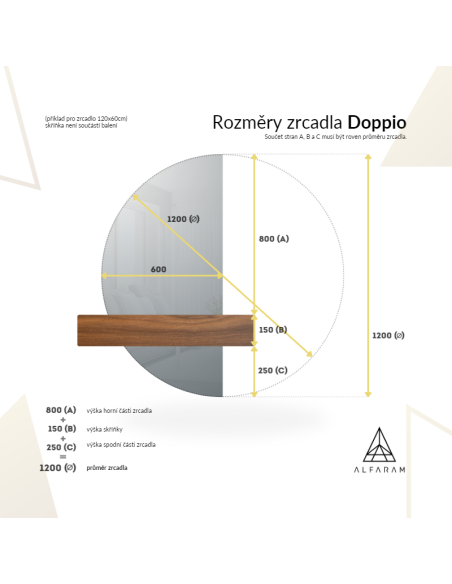 Půlkruhové zrcadlo ve dvou částech v rámu - DOPPIO V RÁMU