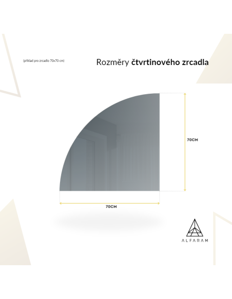 Zrcadlo čtvrtkruhu v rámu z MDF - ČTVRTKA V RÁMU
