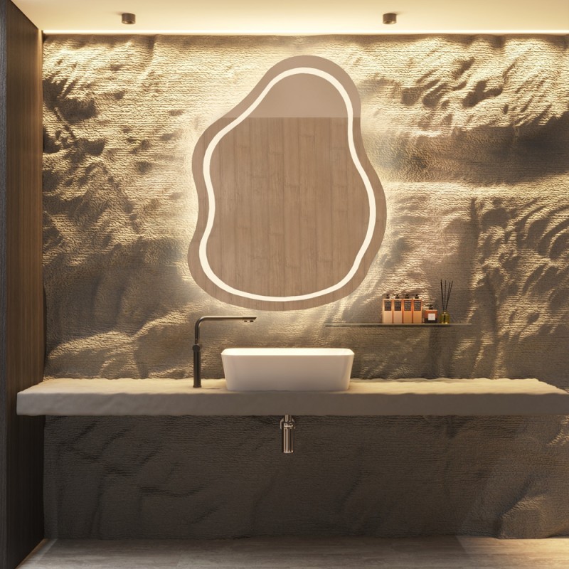 Koupelnové zrcadlo nepravidelného tvaru - STONE LED II