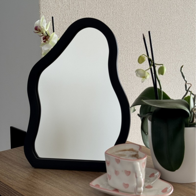 Kosmetické zrcátko v černém rámu z MDF - STONE PETITE