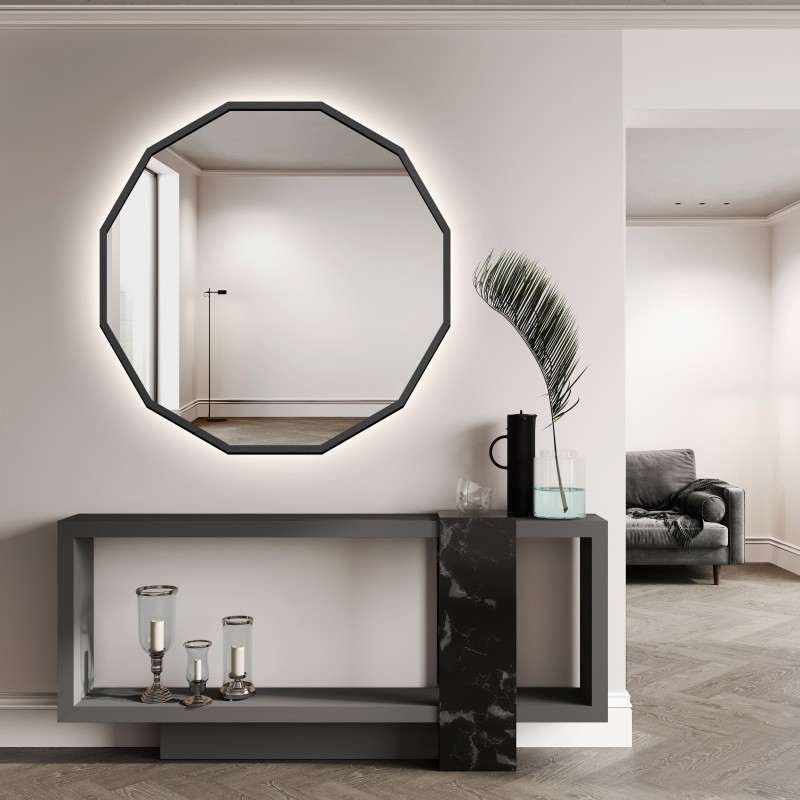 Víceúhlové zrcadlo v černém rámu z MDF - WIELO LED - barva rámu dle vašeho výběru