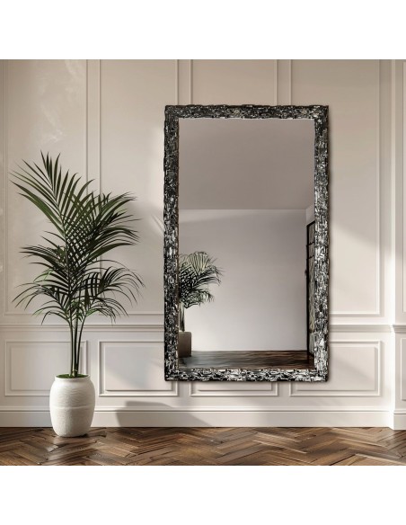 Luxusní nástěnné zrcadlo v bohatě zdobeném grafitovém rámu - 9003003