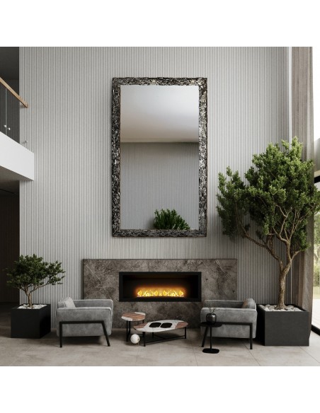 Luxusní nástěnné zrcadlo v bohatě zdobeném grafitovém rámu - 9003003
