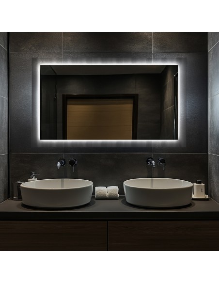 Obdélníkové zrcadlo na ornamentálním skle Visiosun Classic s osvětlením - LUXORA CLARITY LED