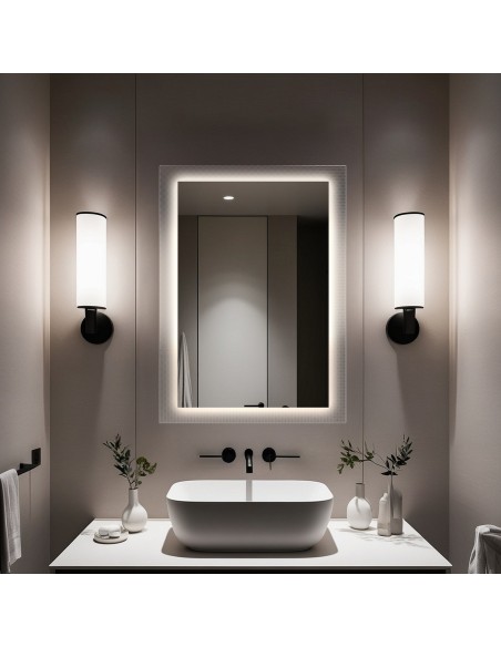 Obdélníkové zrcadlo na ornamentálním skle Master Point s osvětlením - LUXORA SOLEIL LED