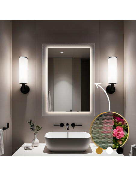 Obdélníkové zrcadlo na ornamentálním skle Master Point s osvětlením - LUXORA SOLEIL LED