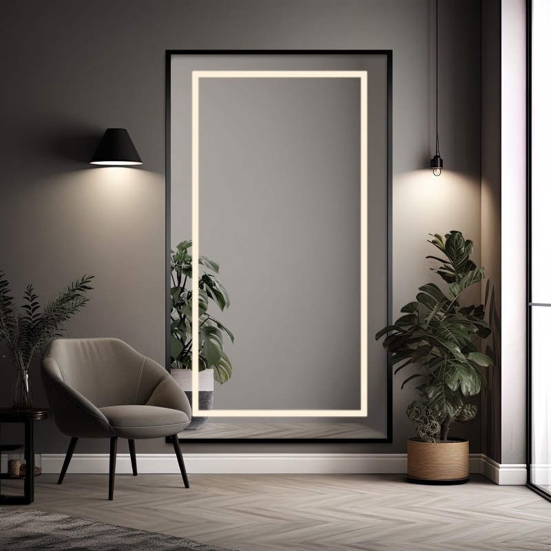 Zrcadlo v černém rámu s osvětlením - 1503 LED I - barva rámu dle vašeho výběru