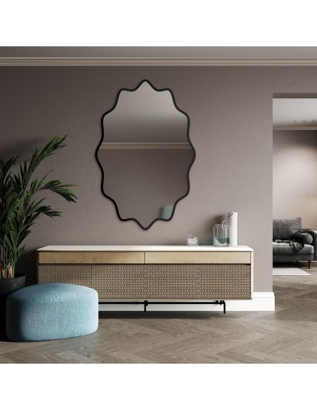 Eliptické zrcadlo ve vlnitém MDF rámu – AQUARELLE ELVA
