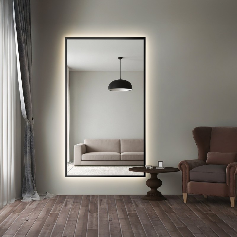 Zrcadlo v černém rámu s osvětlením - 1503 LED - barva rámu dle vašeho výběru