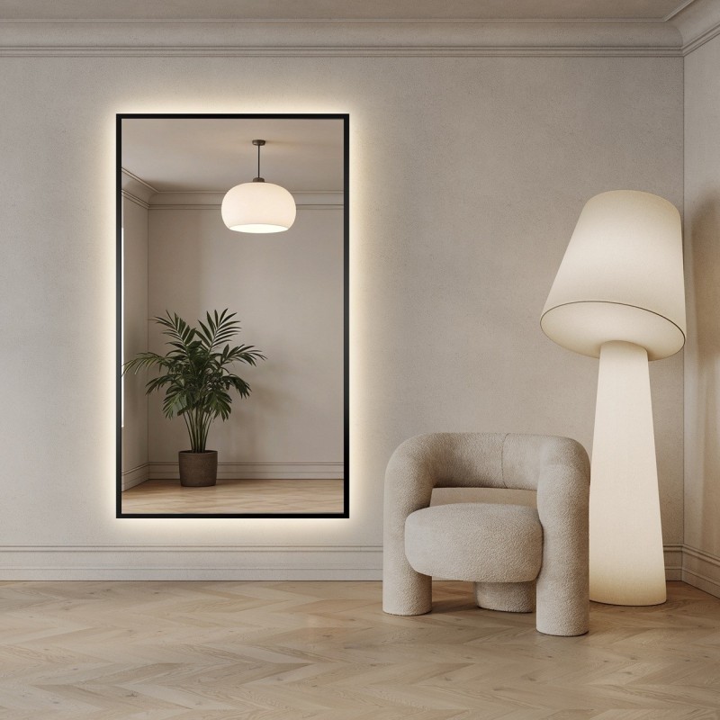 Zrcadlo v černém rámu s osvětlením - 1503 LED - barva rámu dle vašeho výběru