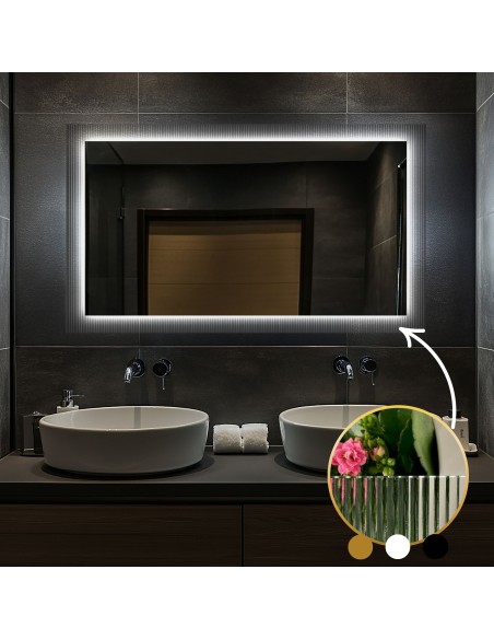 Obdélníkové zrcadlo na ornamentálním skle Visiosun Classic s osvětlením - LUXORA CLARITY LED