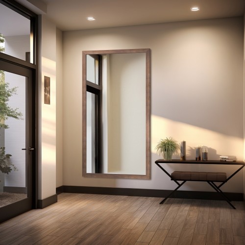 Zrcadlo v hnědém dřevěném...