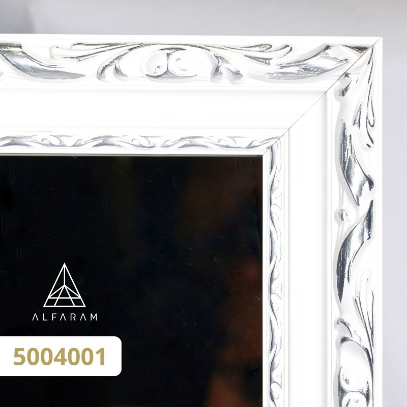 Zrcadlo v bílém ozdobném dřevěném rámu - 5004001