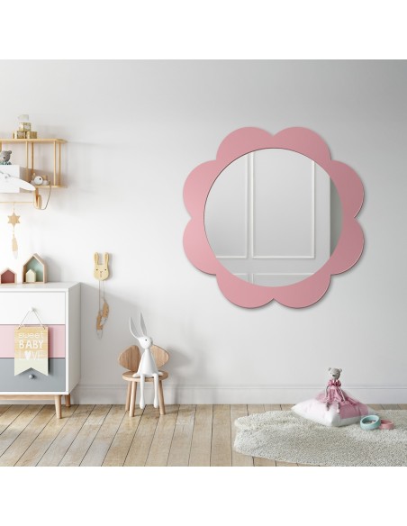Dekorativní nástěnné zrcadlo pro děti v rámu z MDF - KVĚT