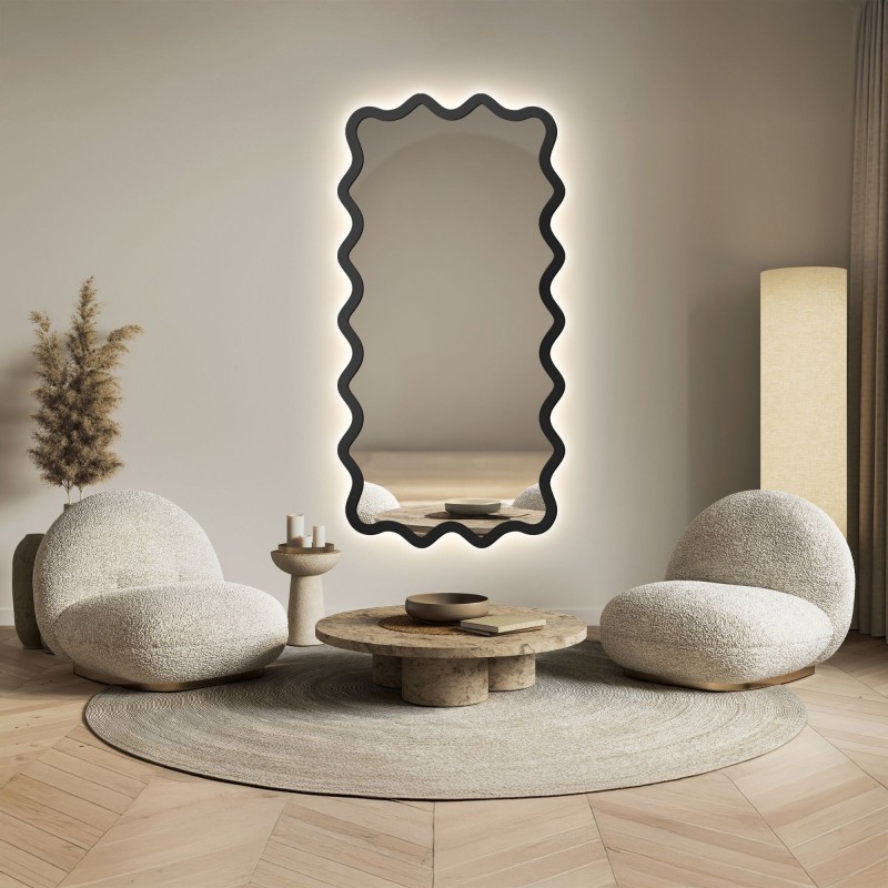 Obdélníkové zrcadlo v vlnitém rámu z MDF s podsvícením – AQUARELLE MARELLA LED