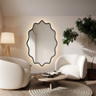 Eliptické zrcadlo ve vlnitém rámu z MDF s podsvícením – AQUARELLE ELVA LED