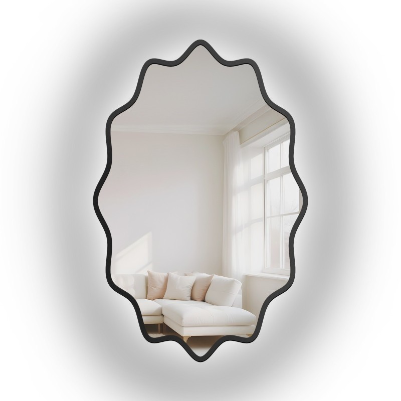Eliptické zrcadlo ve vlnitém rámu z MDF s podsvícením – AQUARELLE ELVA LED