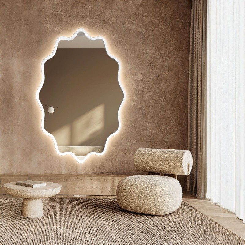 Eliptické zrcadlo ve vlnitém rámu z MDF s podsvícením – AQUARELLE ELVA LED